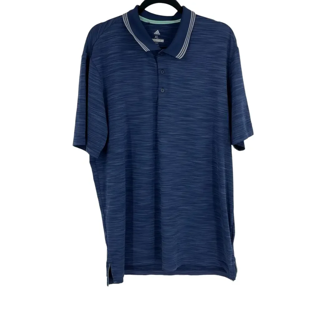 Adidas Golf Shirt Mens XL Blue Space Dye Performance‎ Polo Short Sleeve Striped